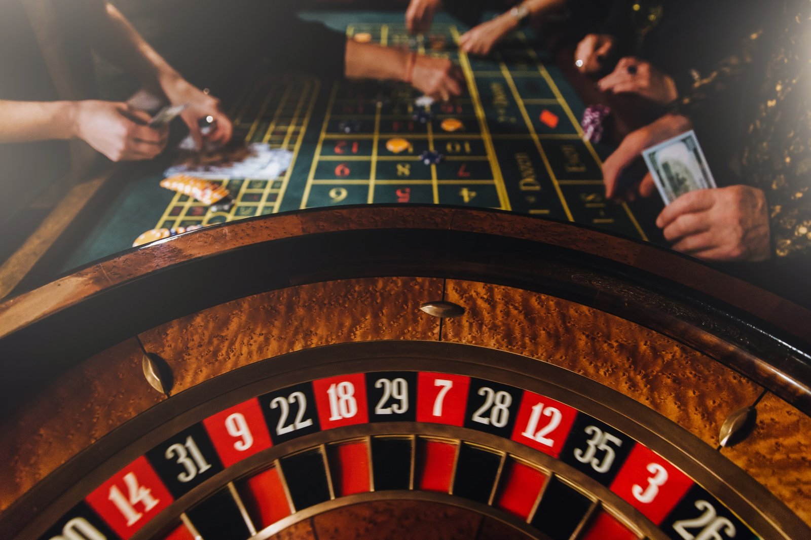 Casino theme. Pocker game. Unrecognizable gamblers play casino on money
